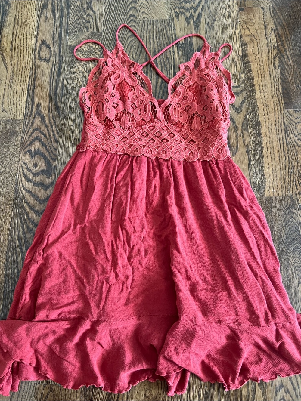 Floral Lace-Trim Chemise Nightdress in Coral